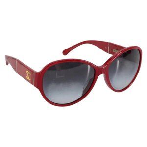 CHANEL Sunglasses plastic Red CC Auth BA9167